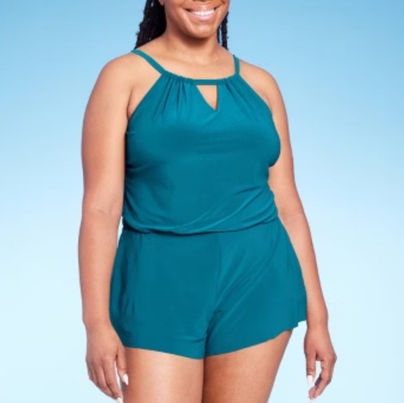 Aqua Green Other - Plus Size 20 2x Womens Swimsuit Teal Blue Romper Swim One Piece